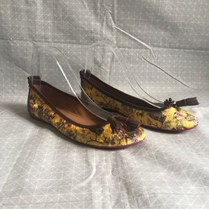 Calzatti Brazil Velvet & Leather Garden Print Ballet Flats 37